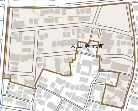 大山寺元町とその周辺の地図。町の範囲を重ねている