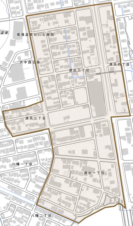源氏とその周辺の地図。町の範囲を重ねている