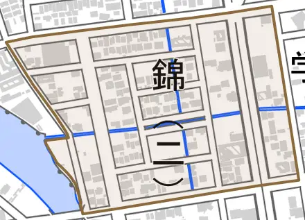 錦とその周辺の地図。町の範囲を重ねている