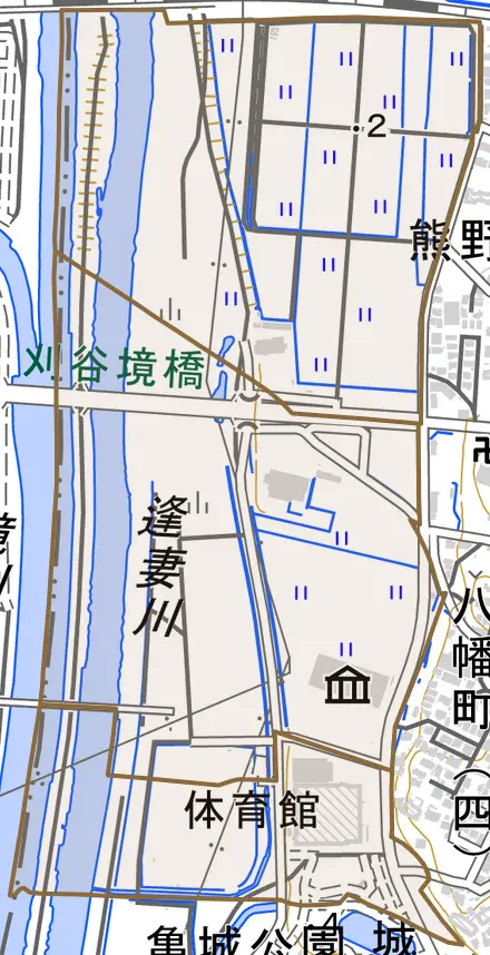 逢妻町とその周辺の地図。町の範囲を重ねている