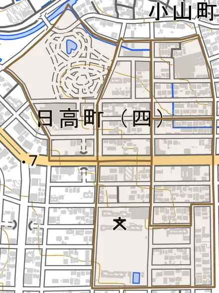 日高町とその周辺の地図。町の範囲を重ねている