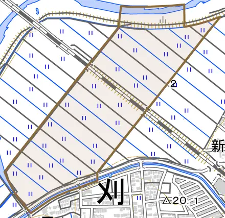 広見町とその周辺の地図。町の範囲を重ねている