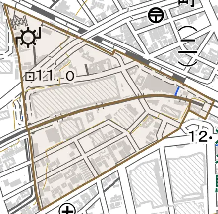 南桜町とその周辺の地図。町の範囲を重ねている