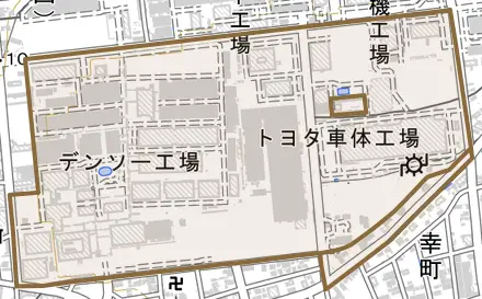昭和町とその周辺の地図。町の範囲を重ねている