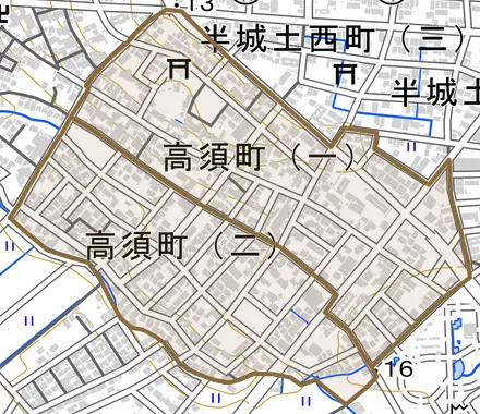高須町とその周辺の地図。町の範囲を重ねている