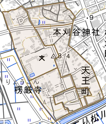 天王町とその周辺の地図。町の範囲を重ねている