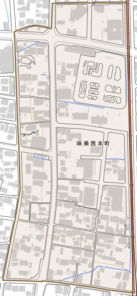 味美西本町とその周辺の地図。町の範囲を重ねている