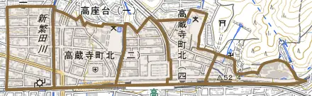 高蔵寺町北とその周辺の地図。町の範囲を重ねている