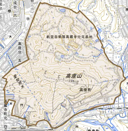 高座町とその周辺の地図。町の範囲を重ねている