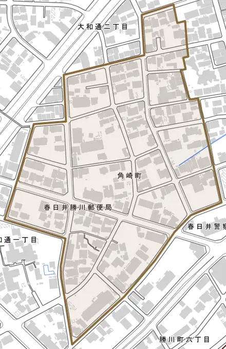 角崎町とその周辺の地図。町の範囲を重ねている
