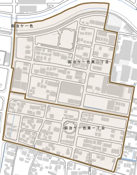 鍜治ケ一色東とその周辺の地図。町の範囲を重ねている