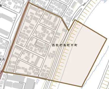 西枇杷島町片町とその周辺の地図。町の範囲を重ねている