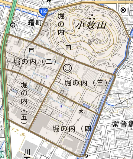 堀の内とその周辺の地図。町の範囲を重ねている