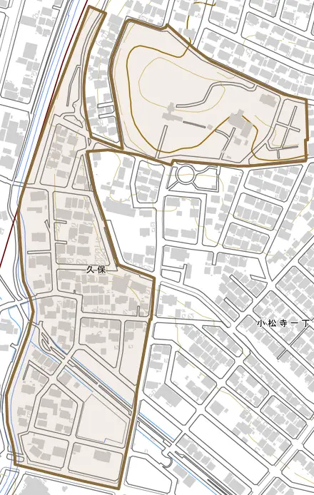 久保とその周辺の地図。町の範囲を重ねている