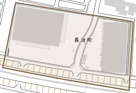 長治町とその周辺の地図。町の範囲を重ねている