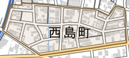 西島町とその周辺の地図。町の範囲を重ねている
