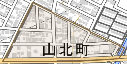 山北町とその周辺の地図。町の範囲を重ねている