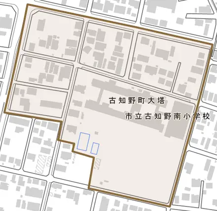 古知野町大塔とその周辺の地図。町の範囲を重ねている