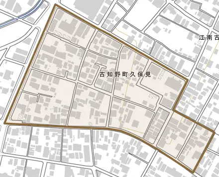 古知野町久保見とその周辺の地図。町の範囲を重ねている