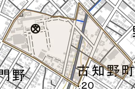 古知野町高瀬とその周辺の地図。町の範囲を重ねている