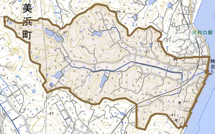 大字時志とその周辺の地図。町の範囲を重ねている