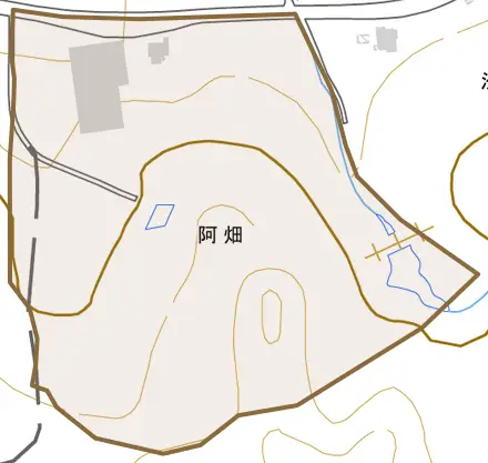 阿畑とその周辺の地図。町の範囲を重ねている
