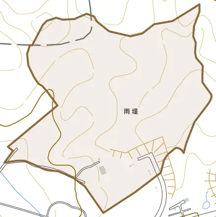 雨堤とその周辺の地図。町の範囲を重ねている