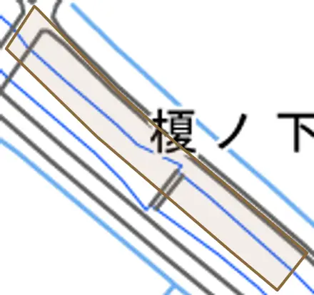 榎ノ下とその周辺の地図。町の範囲を重ねている