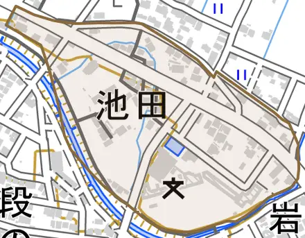 池田とその周辺の地図。町の範囲を重ねている