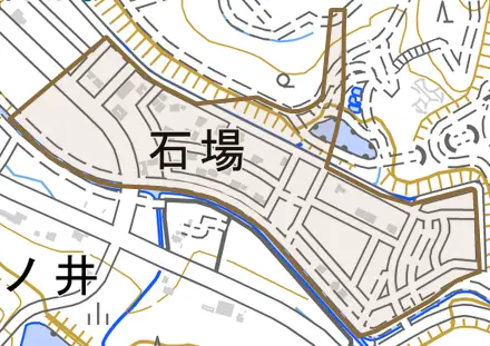 石場とその周辺の地図。町の範囲を重ねている