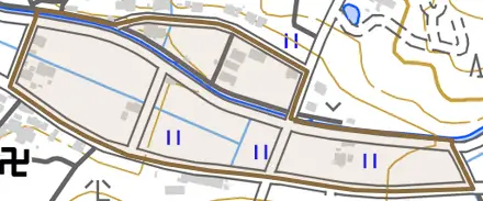 小深とその周辺の地図。町の範囲を重ねている