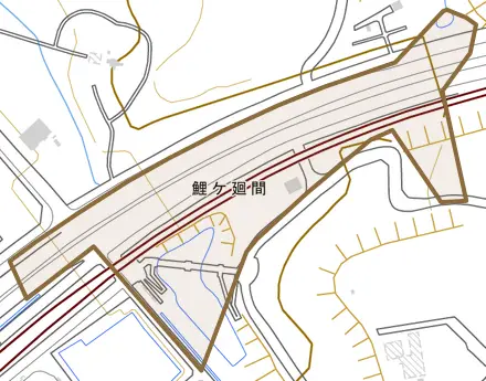鯉ケ廻間とその周辺の地図。町の範囲を重ねている