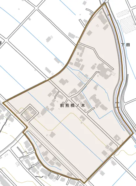 前熊橋ノ本とその周辺の地図。町の範囲を重ねている