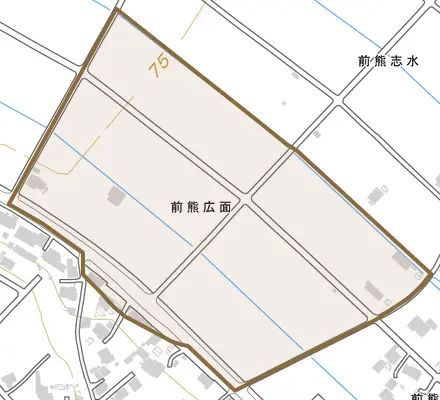 前熊広面とその周辺の地図。町の範囲を重ねている