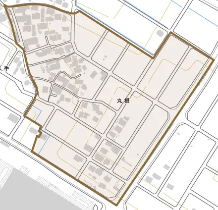 丸根とその周辺の地図。町の範囲を重ねている