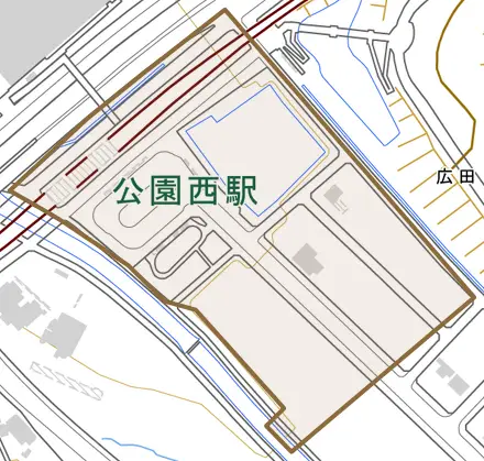 丸山とその周辺の地図。町の範囲を重ねている