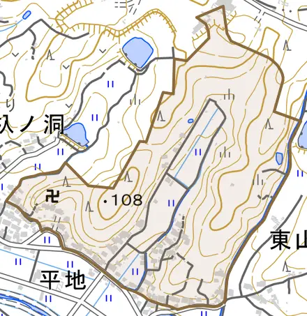 松杁とその周辺の地図。町の範囲を重ねている