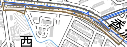 中川原とその周辺の地図。町の範囲を重ねている