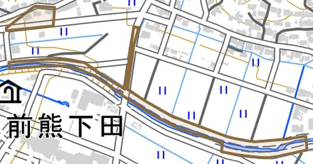 中井とその周辺の地図。町の範囲を重ねている