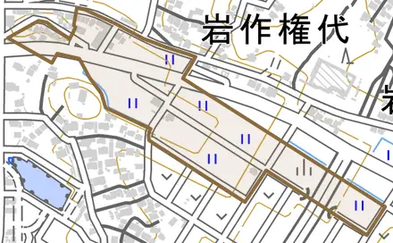 中池とその周辺の地図。町の範囲を重ねている
