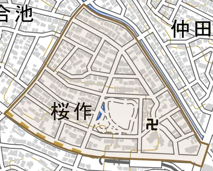 桜作とその周辺の地図。町の範囲を重ねている