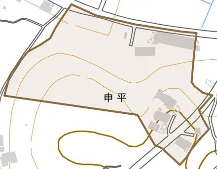 申平とその周辺の地図。町の範囲を重ねている