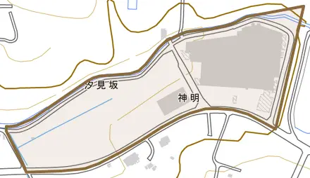 神明とその周辺の地図。町の範囲を重ねている