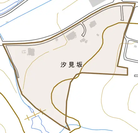 汐見坂とその周辺の地図。町の範囲を重ねている