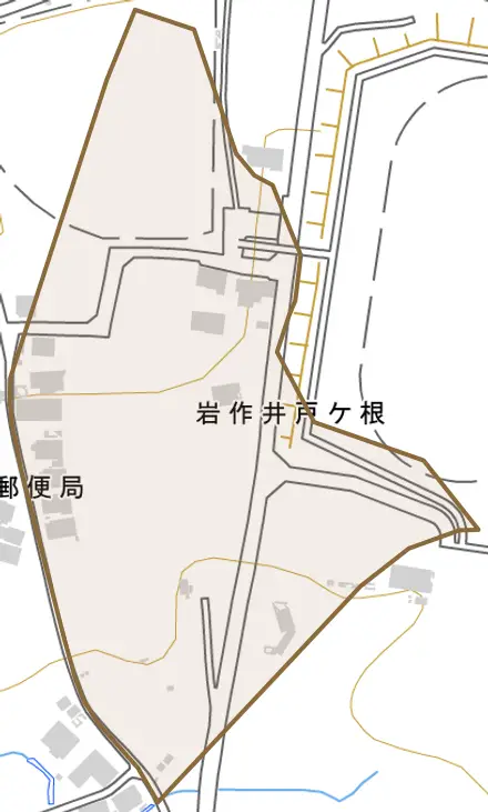 岩作井戸ケ根とその周辺の地図。町の範囲を重ねている