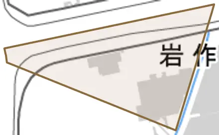 岩作溝添とその周辺の地図。町の範囲を重ねている