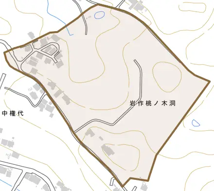 岩作桃ノ木洞とその周辺の地図。町の範囲を重ねている