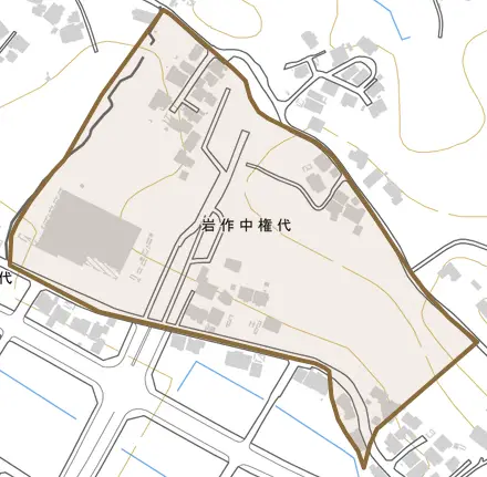 岩作中権代とその周辺の地図。町の範囲を重ねている