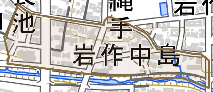 岩作中島とその周辺の地図。町の範囲を重ねている
