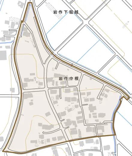 岩作中根とその周辺の地図。町の範囲を重ねている